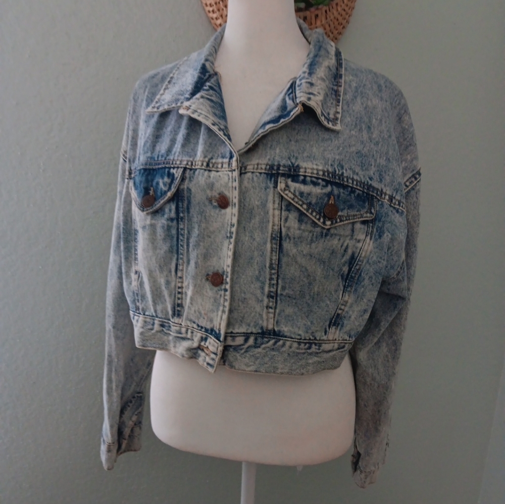 Vintage Denim Jacket Cropped Fredericks Of Hollywood Acid Wash